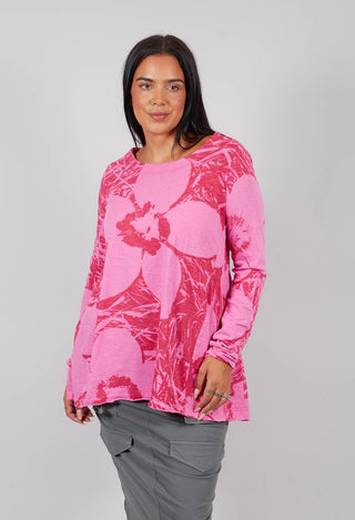 Long Sleeve T-Shirt with Flared Hem in Lotus Print - 3640506