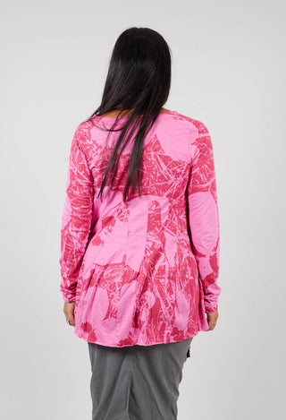 Long Sleeve T-Shirt with Flared Hem in Lotus Print - 3640506