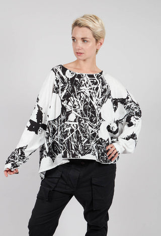 Oversized Jersey Top in Black Off White Print - 3640507