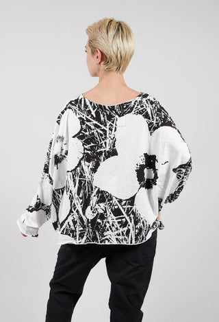 Oversized Jersey Top in Black Off White Print - 3640507