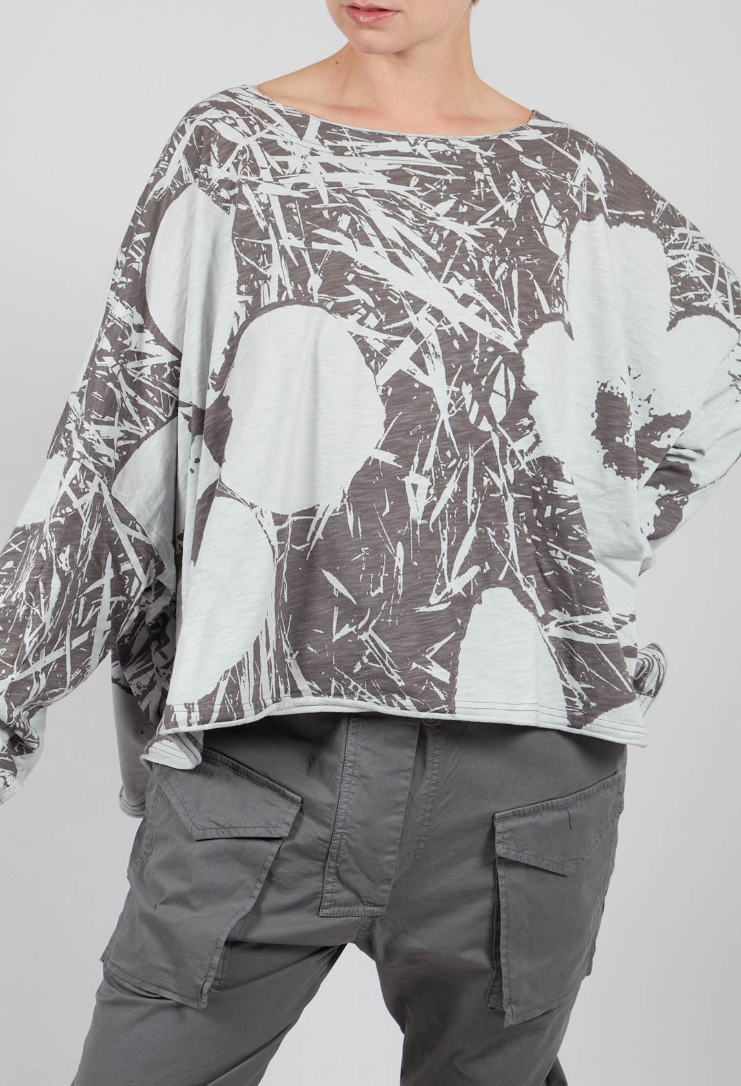 Oversized Jersey Top in Dark Grey Print - 3640507
