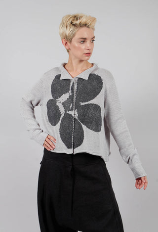 Short Motif Cardigan in Light Grey with Dark Greyflock - 3727106