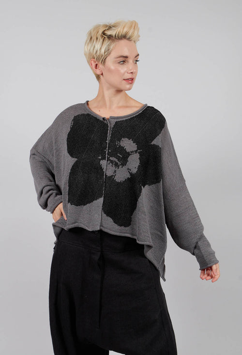 Round Neck Cardigan in Dark Grey with Blackflock - 3727107