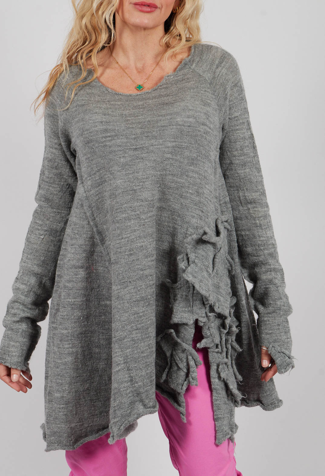 Jumper with Fabric Embellishment in Dark Grey - 3890705