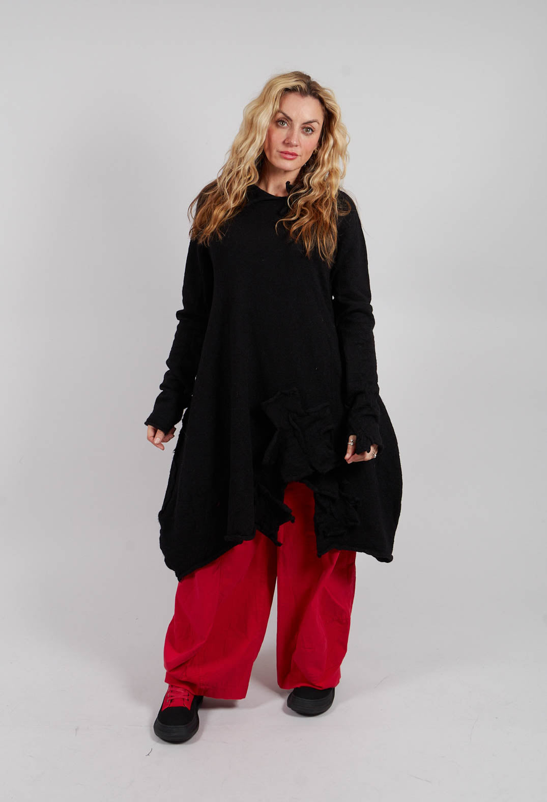 Knitted Dress with Fabric Embellishment in Black - 3897007
