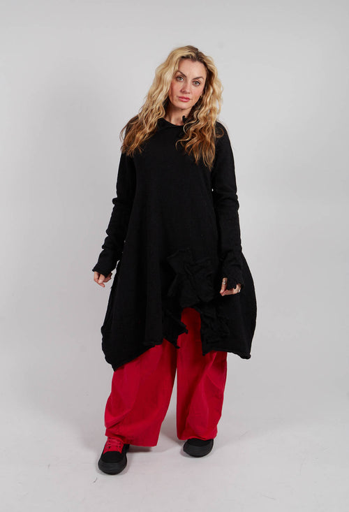 Knitted Dress with Fabric Embellishment in Black - 3897007