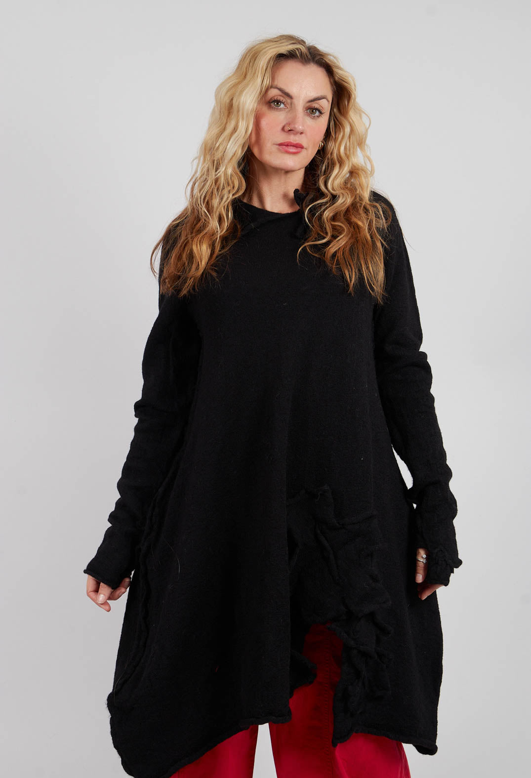 Knitted Dress with Fabric Embellishment in Black - 3897007