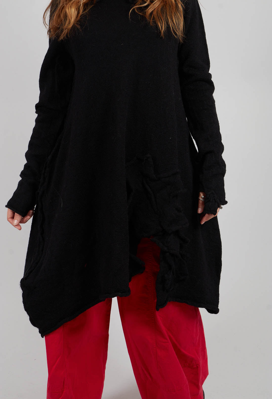 Knitted Dress with Fabric Embellishment in Black - 3897007