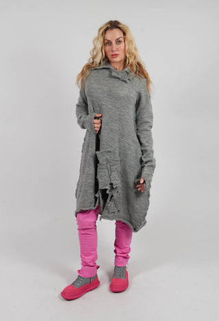 Knitted Dress with Fabric Embellishment in Dark Grey - 3897007