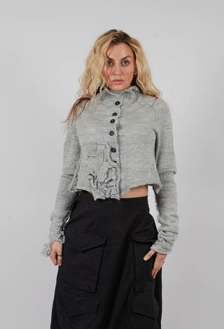 PRE-ORDER - Cropped Cardigan with Fabric Embellishment in Light Grey - 3897108