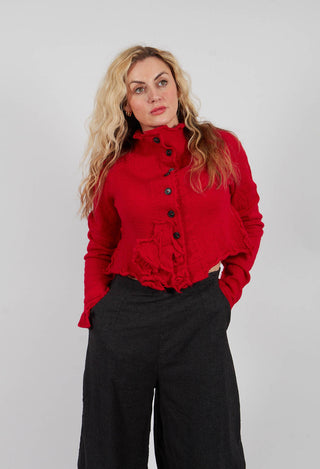 Cropped Cardigan with Fabric Embellishment in Rose - 3897108