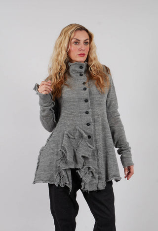High Neck Cardigan with Fabric Embellishment in Dark Grey - 3897109