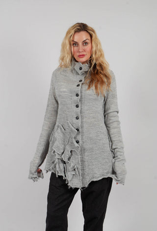 High Neck Cardigan with Fabric Embellishment in Light Grey - 3897109
