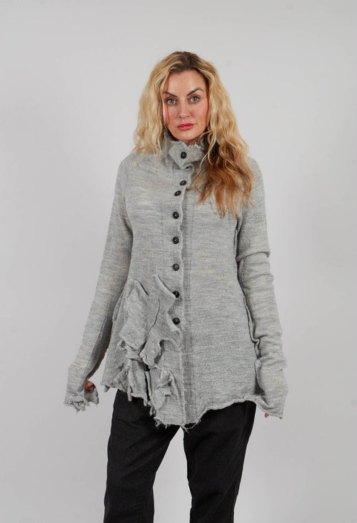 High Neck Cardigan with Fabric Embellishment in Light Grey - 3897109