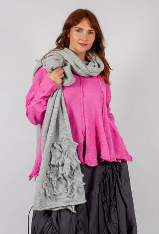 Knitted Scarf with Fabric Embellishment in Light Grey - 3897710