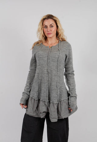Dual Fabric Jumper with Exposed Seams in Dark Grey - 3890714