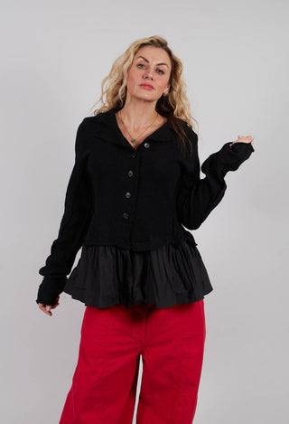 Dual Fabric Cardigan with Exposed Seams in Black - 3897115