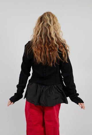 Dual Fabric Cardigan with Exposed Seams in Black - 3897115