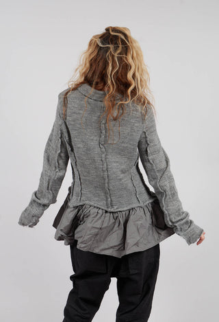Dual Fabric Cardigan with Exposed Seams in Dark Grey - 3897115