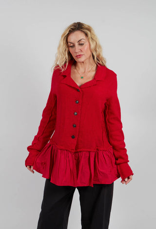 Dual Fabric Cardigan with Exposed Seams in Rose - 3897115