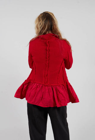 Dual Fabric Cardigan with Exposed Seams in Rose - 3897115