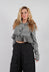 Dual Fabric Cropped Cardigan in Dark Grey - 3897116