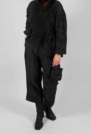 Cropped Trousers with Fabric Rose in Black