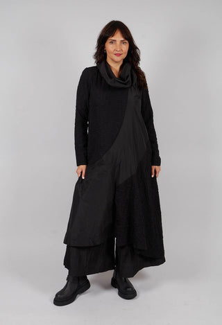 High Neck Dual Fabric Dress in Black
