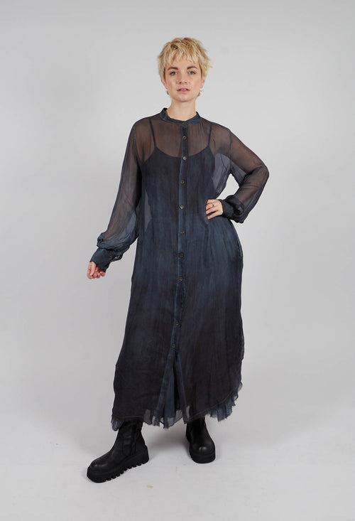Button Through Dress in Midnight Blue