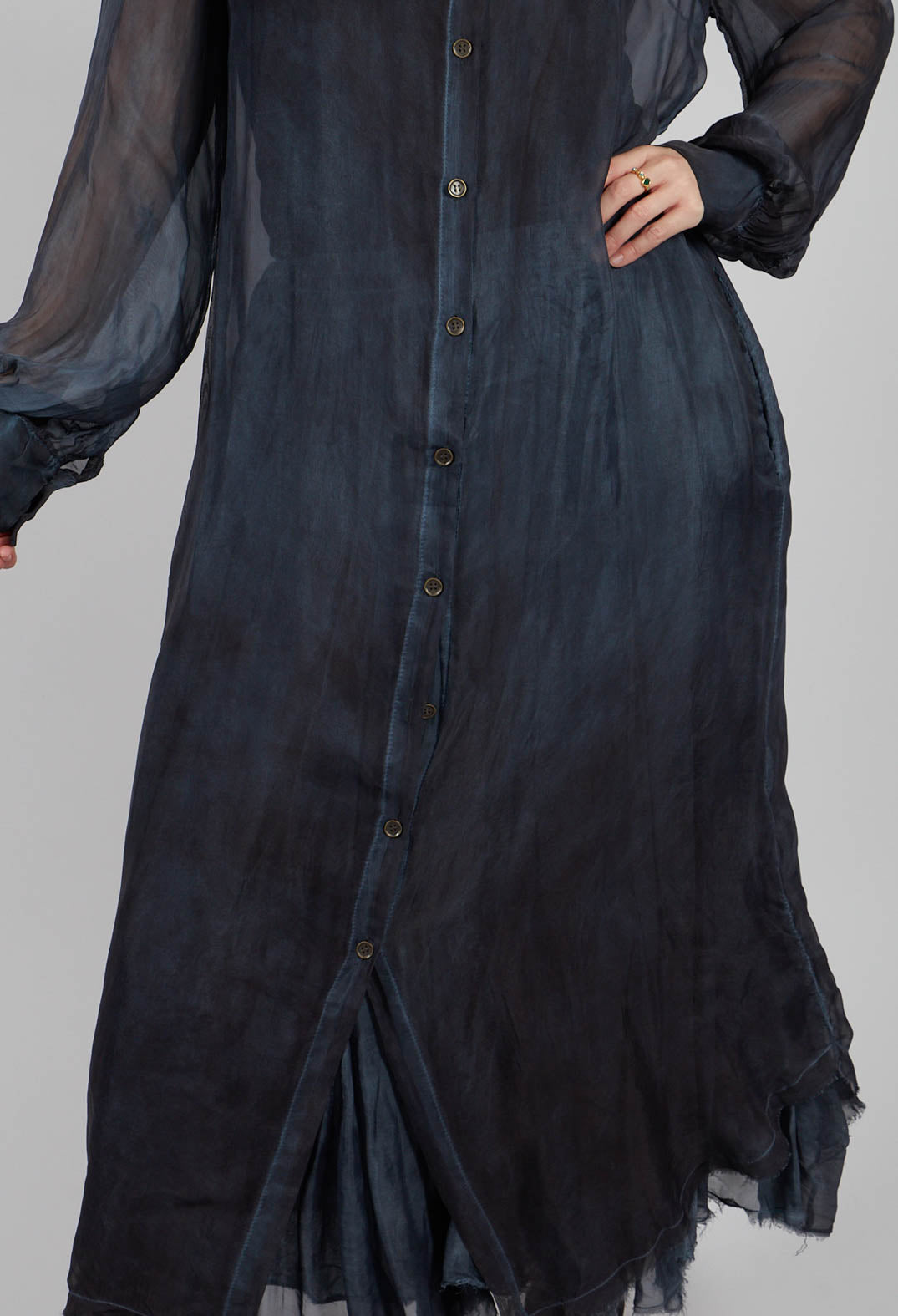 Button Through Dress in Midnight Blue
