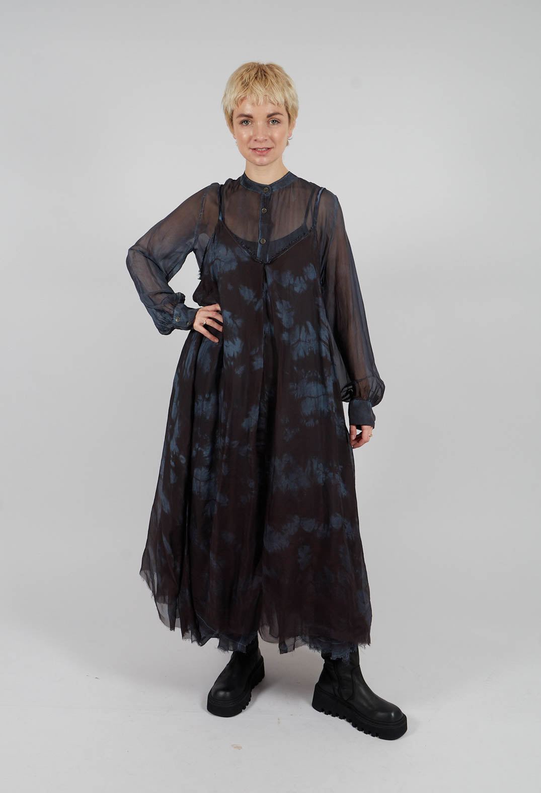 Cropped Jumpsuit in Midnight Blue Print