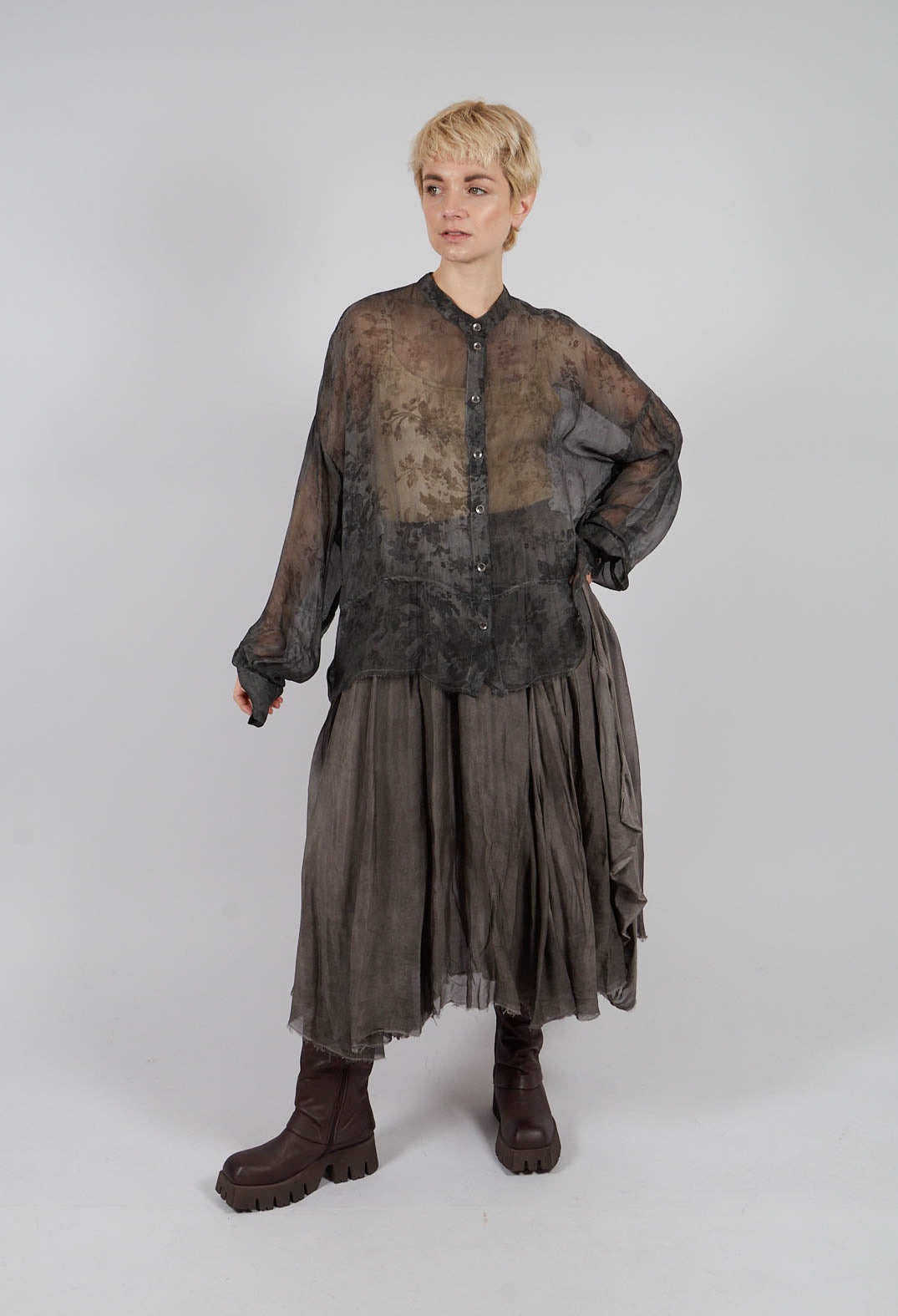 Boxy Shirt in Ash Grey Print