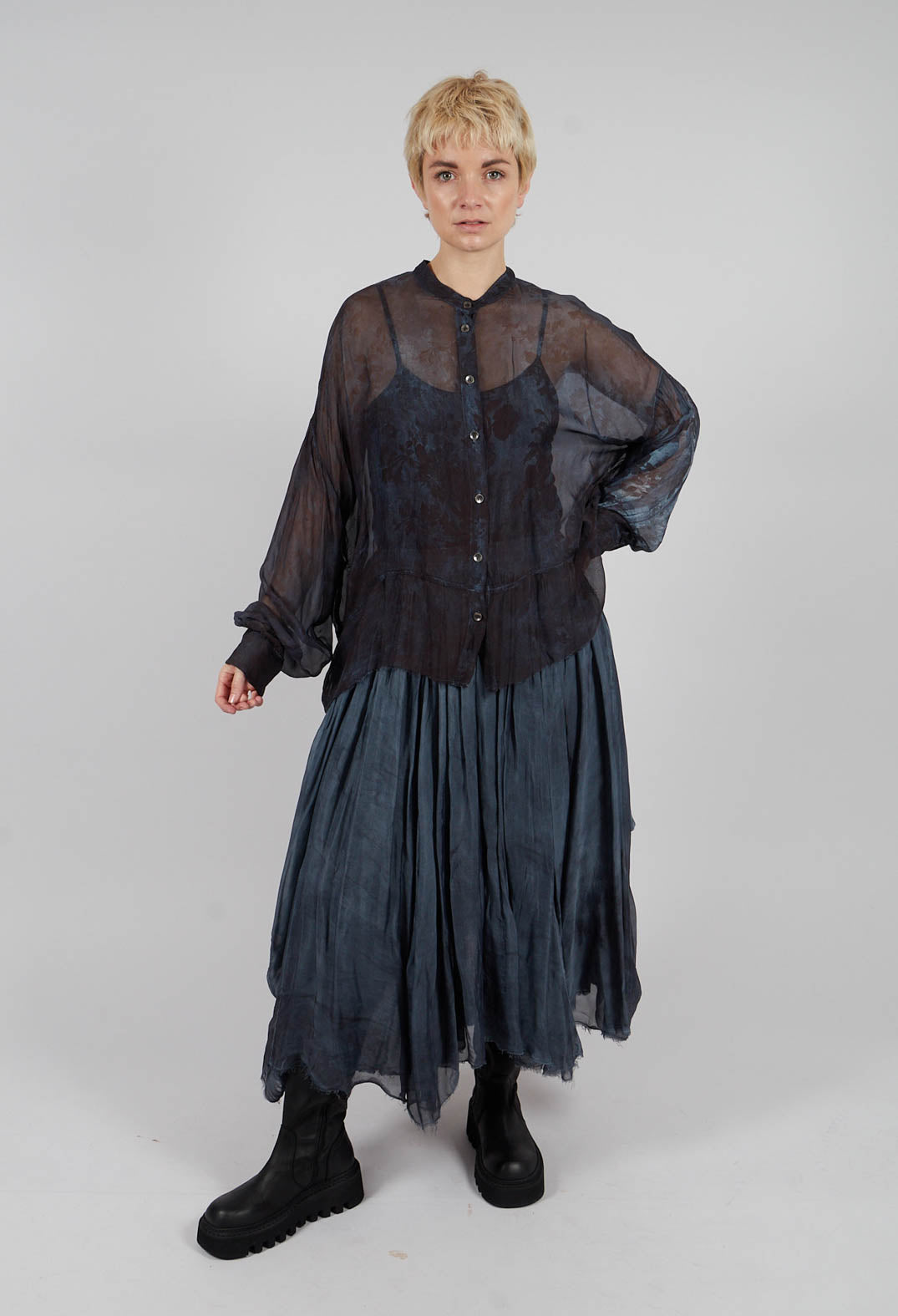 Boxy Shirt in Midnight Blue Print