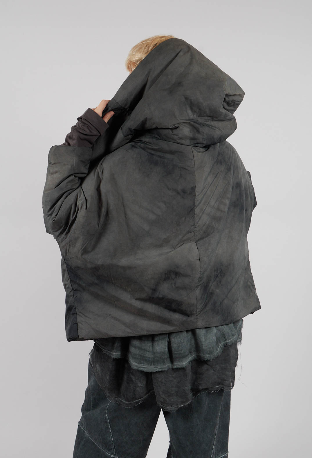 Boxy Padded Jacket in Emerald Grey