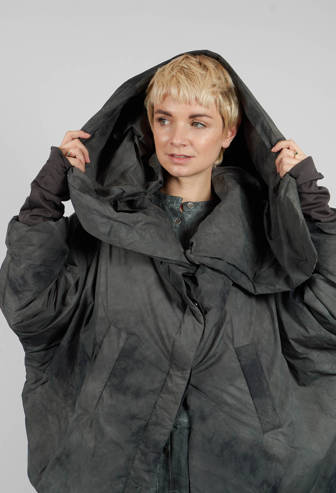 Boxy Padded Jacket in Emerald Grey