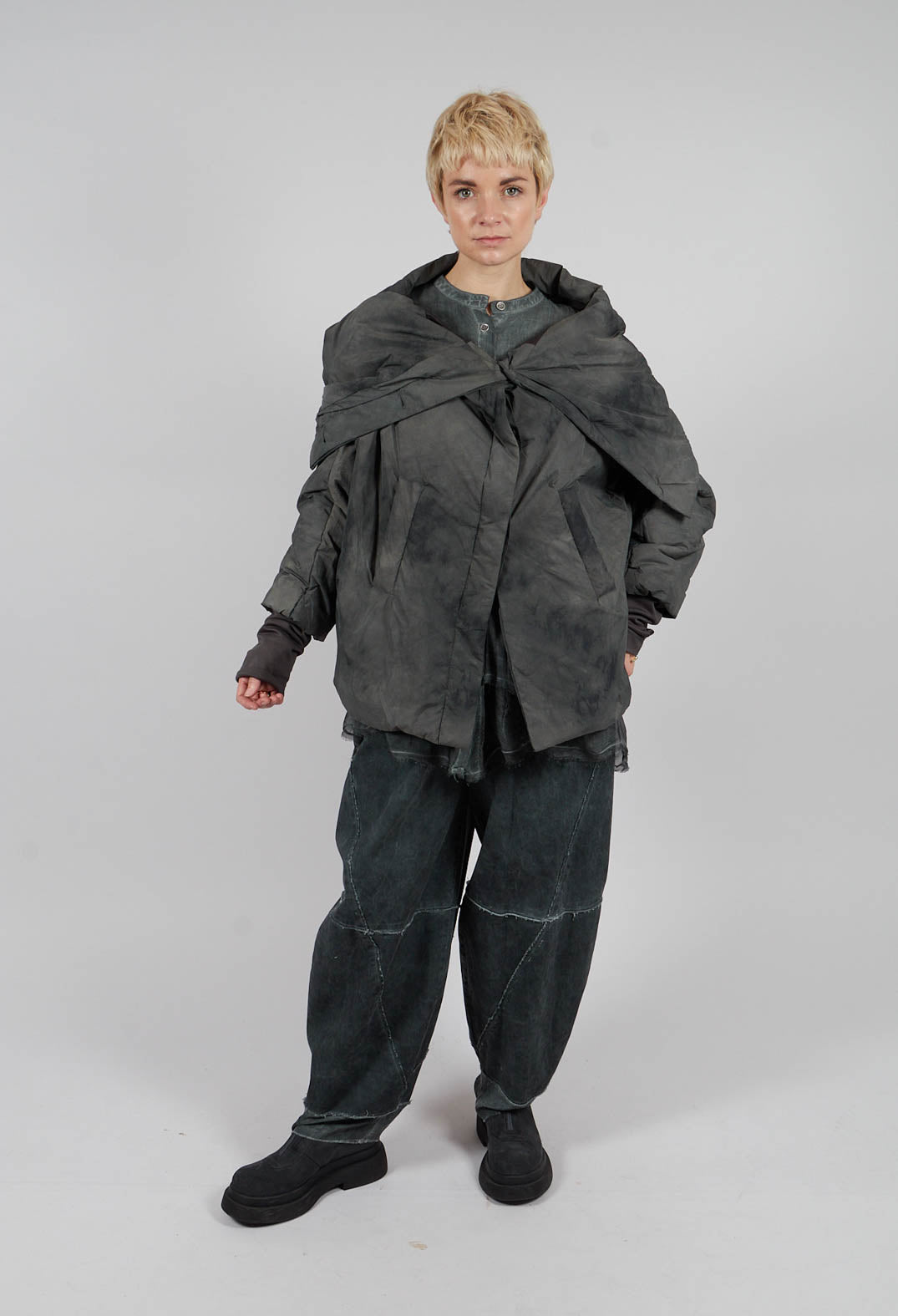 Boxy Padded Jacket in Emerald Grey