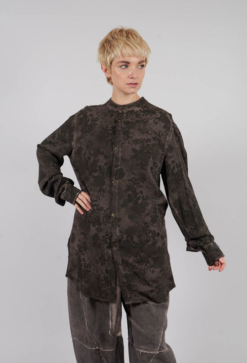 Collarless Shirt in Bengal Brown