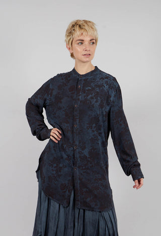 Collarless Shirt in Midnight Blue
