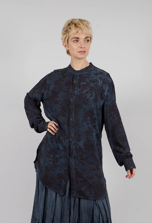 Collarless Shirt in Midnight Blue