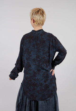 Collarless Shirt in Midnight Blue