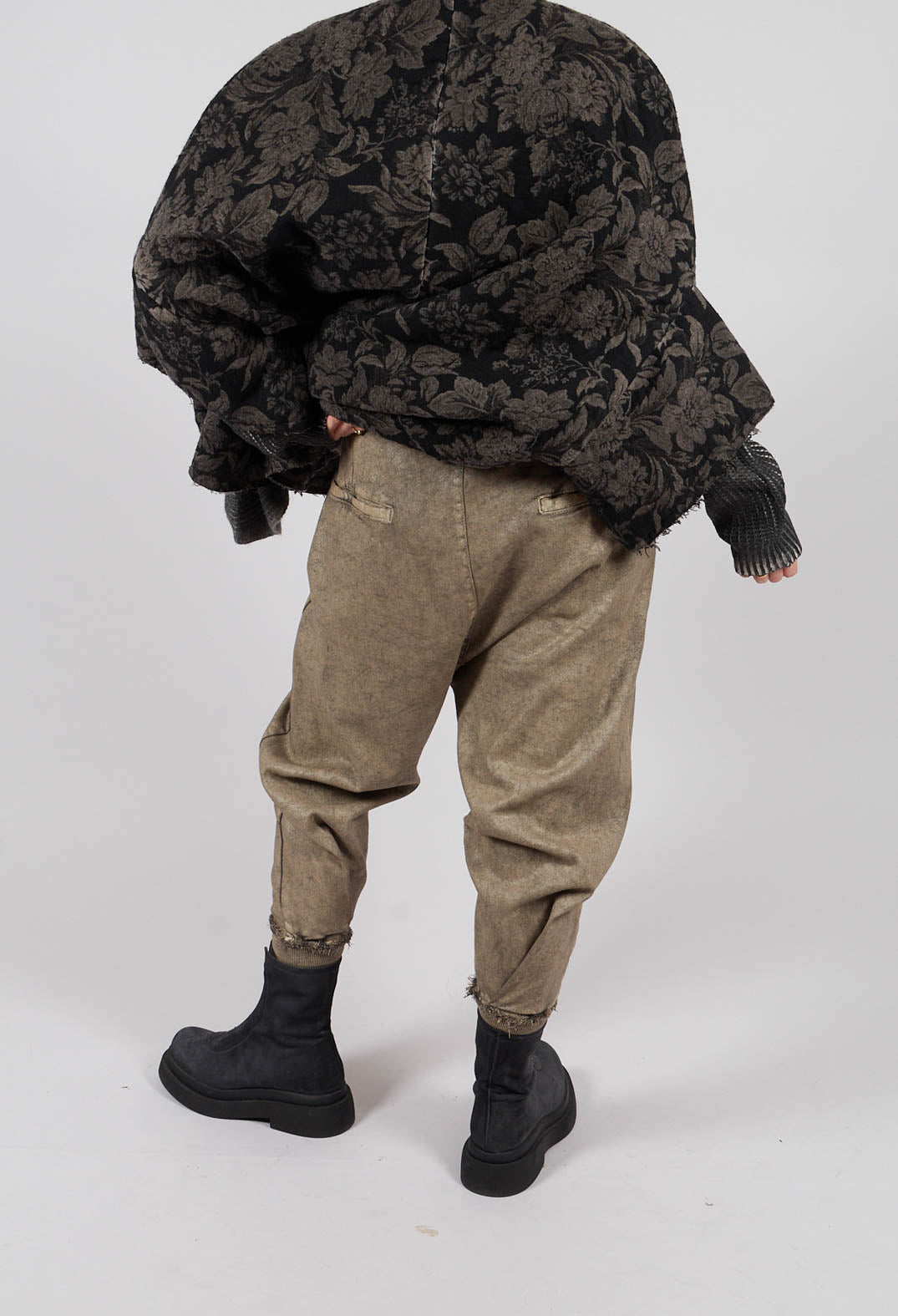 Drop Crotch Trousers with Cuffs in Laminated Brown
