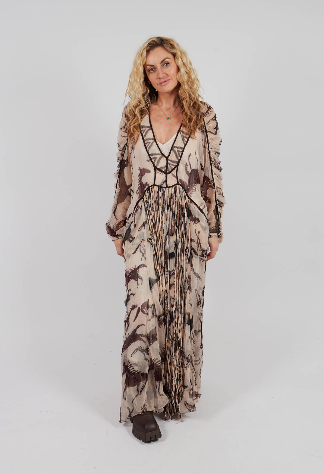 Fortuna Dress in Beige Brown