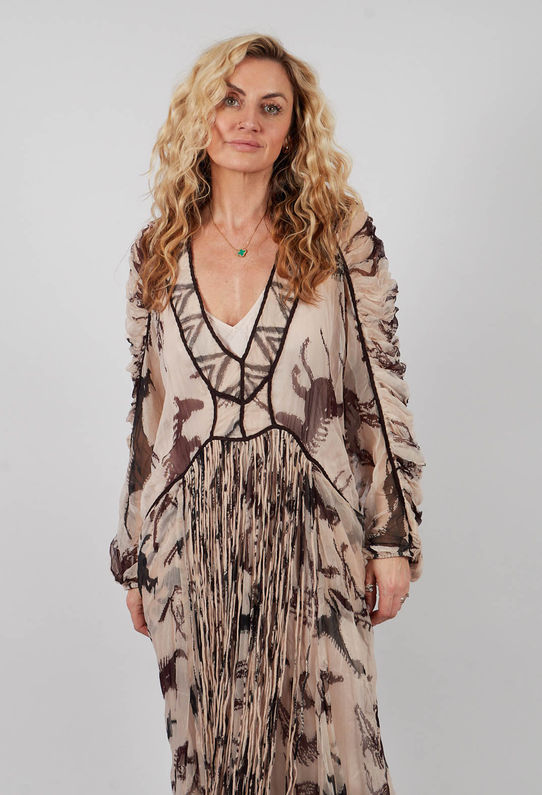 Fortuna Dress in Beige Brown