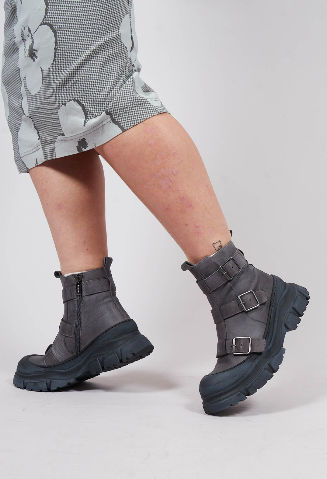 Buckle Detail Ankle Boots in Gasoline Inky Blu