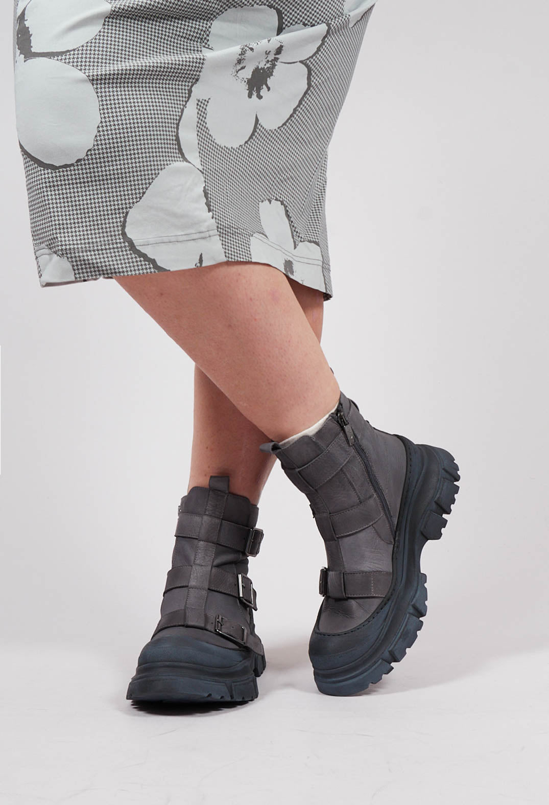 Buckle Detail Ankle Boots in Gasoline Inky Blu