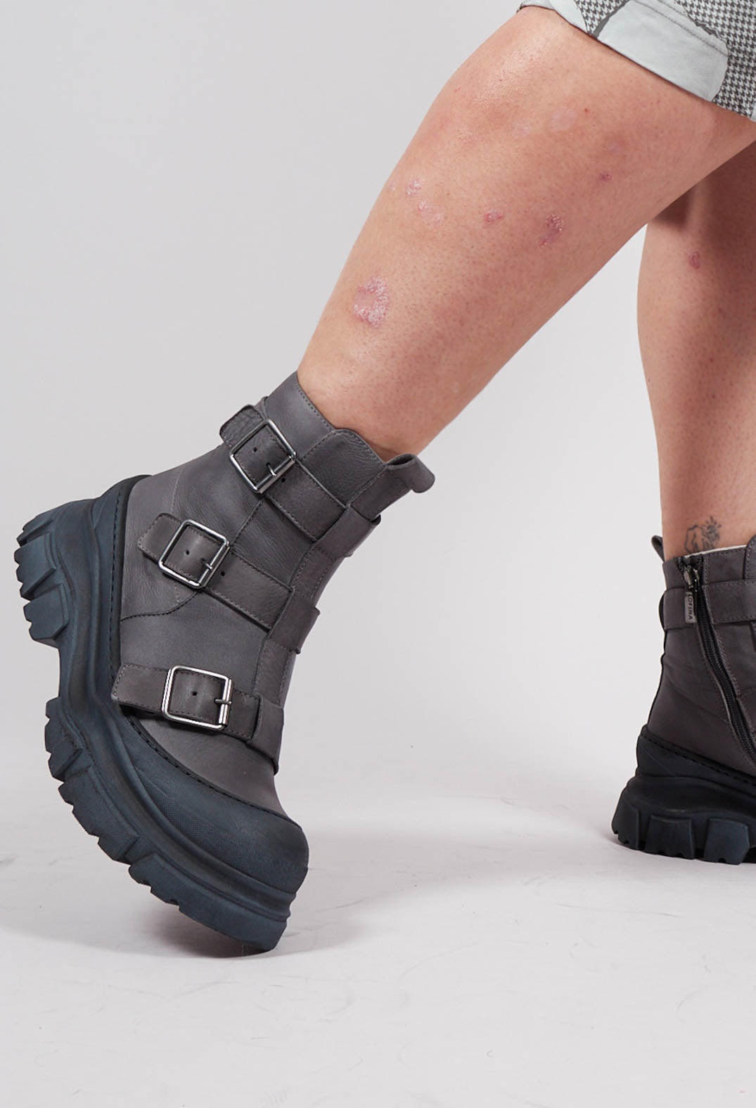 Buckle Detail Ankle Boots in Gasoline Inky Blu