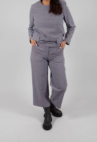 Ryo Check Trousers in Large Camel and Blue