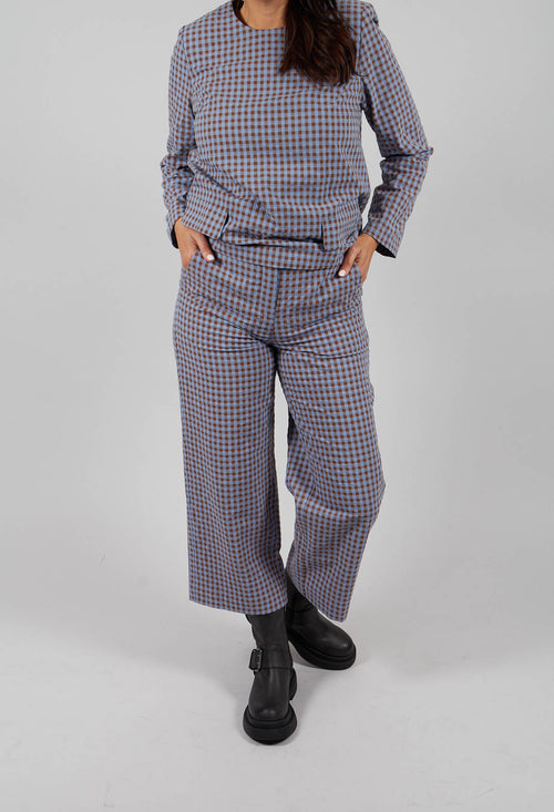 Ryo Check Trousers in Large Camel and Blue