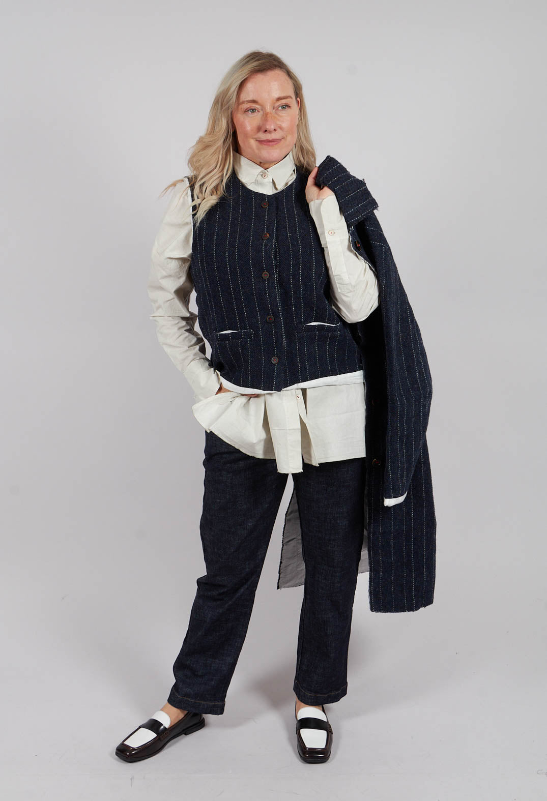 Gerda Gilet in Navy Pinstripe