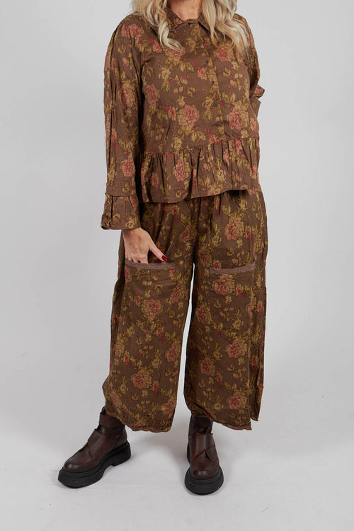 Gus Trousers in Popeline Havane Fleure